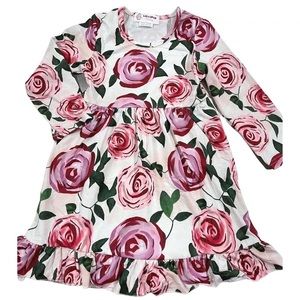 Ruffle trimmed Rose Print Dress-Perfect for Easter